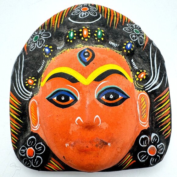 Tibetan Handcrafted Clay Masks Set of 3 Intricate Designs Vibrant Colors - Picture 5 of 9